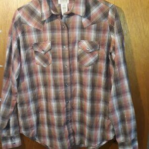 Pink/gray plaid button-down.